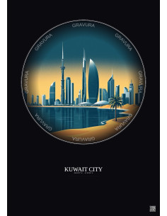 Affiche Kuwait City – Poster illustration vintage – Kuwait City | Gravura – Fond foncé