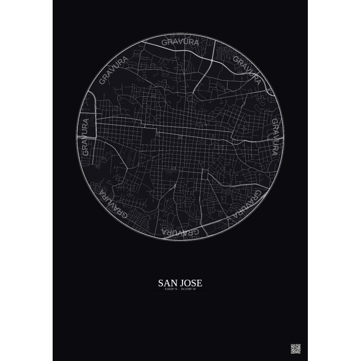 Affiche San Jose – Poster carte de ville 2.5km | Gravura – Fond 