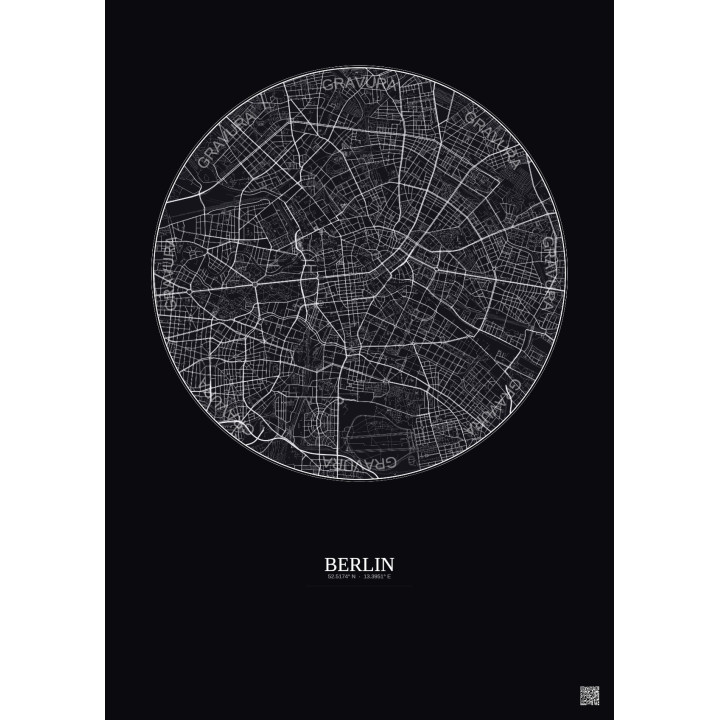 Berlin City Map Poster 6km | Gravura – Dark background