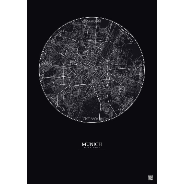 Munich City Map Poster 10km | Gravura – Dark background