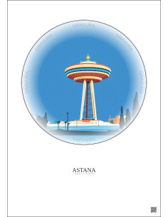 Affiche Astana – Poster illustration vintage – Bayterek | Gravura – Fond clair