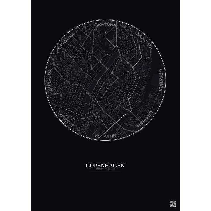 Affiche Copenhagen – Poster carte de ville 2.5km | Gravura – Fon