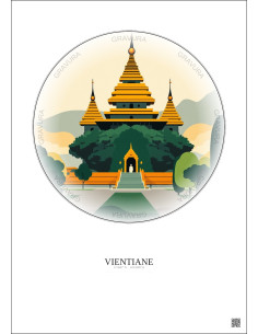Affiche Vientiane – Poster illustration vintage – Wat Si Saket | Gravura – Fond clair