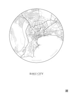 Affiche Baku City – Poster carte de ville 10km | Gravura – Fond clair