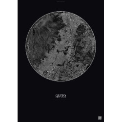 Affiche Quito – Poster vue satellite 10km N&B | Gravura – Fond foncé