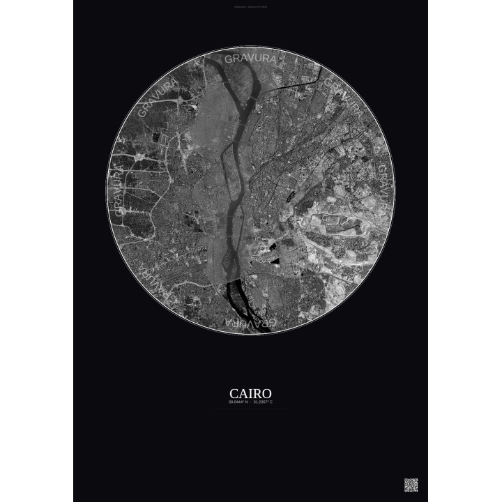 Cairo Satellite View Poster 10km B&W | Gravura – Dark background