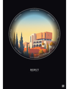 Affiche Beirut – Poster illustration vintage – Sursock Museum | Gravura – Fond foncé