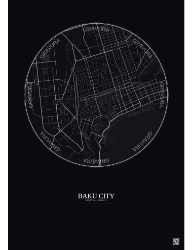 Affiche Baku City – Poster carte de ville 2.5km | Gravura – Fond foncé