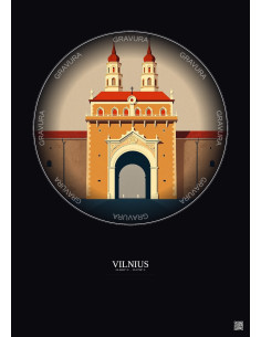 Vilnius Vintage Travel Poster – Gate Of Dawn | Gravura – Dark background