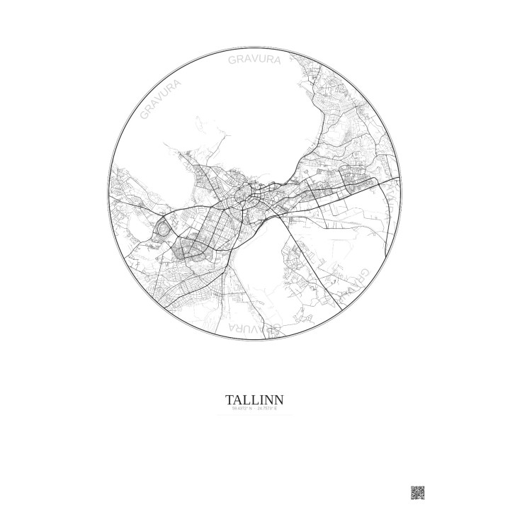 Affiche Tallinn – Poster carte de ville 10km | Gravura – Fond cl