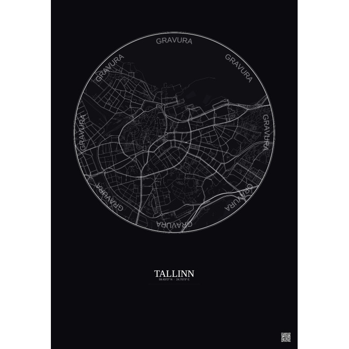 Affiche Tallinn – Poster carte de ville 2.5km | Gravura – Fond f