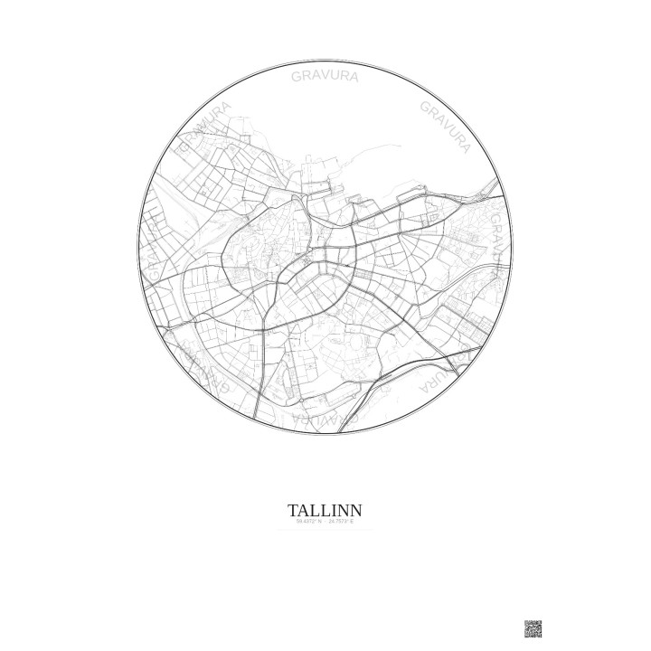 Affiche Tallinn – Poster carte de ville 2.5km | Gravura – Fond c