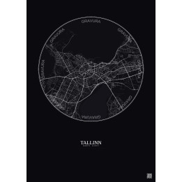 Affiche Tallinn – Poster carte de ville 6km | Gravura – Fond fon