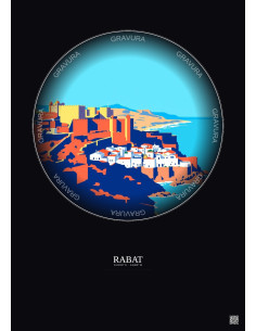 Rabat Vintage Travel Poster – Kasbah Of The Udayas | Gravura – Dark background