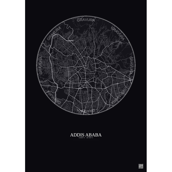 Affiche Addis Ababa – Poster carte de ville 6km | Gravura – Fond
