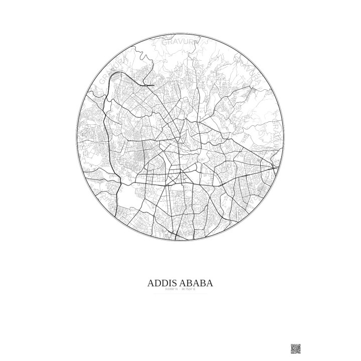 Addis Ababa City Map Poster 6km | Gravura – Light background