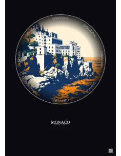 Monaco Vintage Travel Poster – Musee Oceanographique De Monaco | Gravura – Dark background