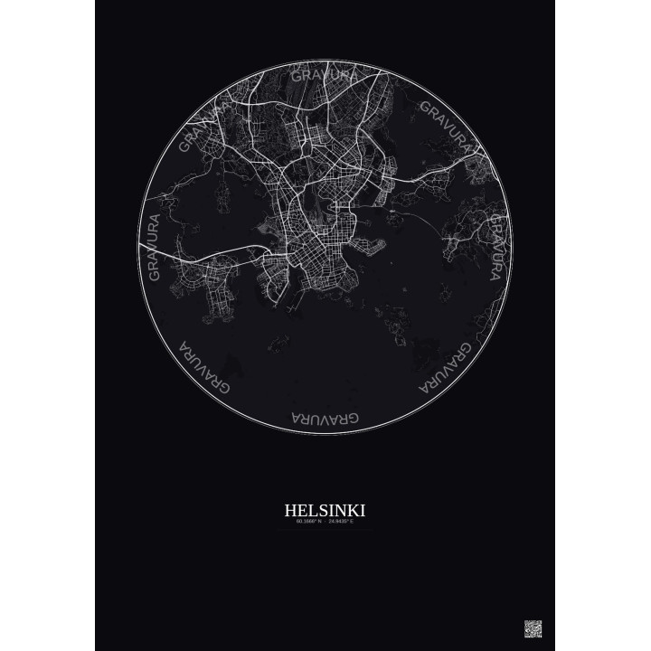 Helsinki City Map Poster 6km | Gravura – Dark background