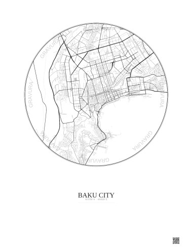 Affiche Baku City – Poster carte de ville 6km | Gravura – Fond clair
