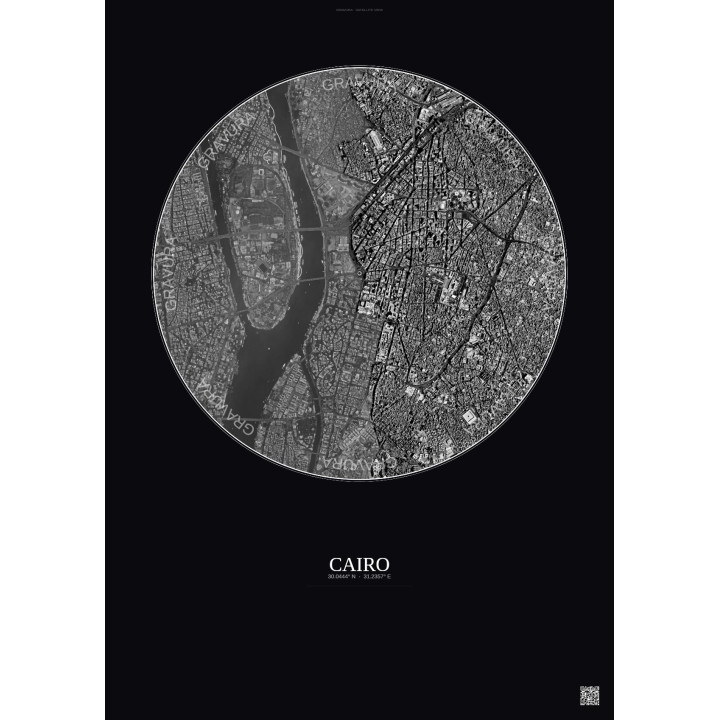 Affiche Cairo – Poster vue satellite 2.5km N&B | Gravura – Fond foncé