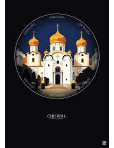 Chisinau Vintage Travel Poster – Nativity Of Christ Cathedral | Gravura – Dark background