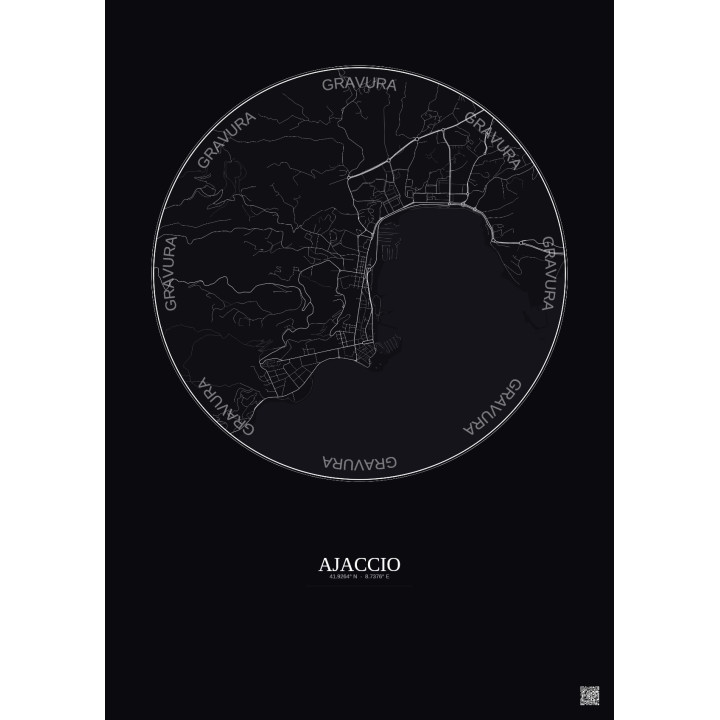 Ajaccio City Map Poster 2.5km | Gravura – Dark background