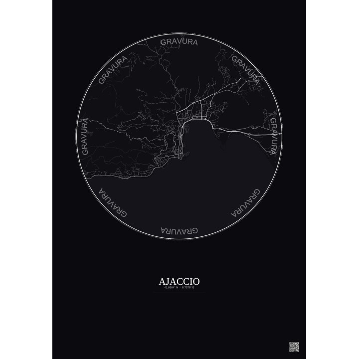 Affiche Ajaccio – Poster carte de ville 5km | Gravura – Fond fon