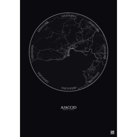 Affiche Ajaccio – Poster carte de ville 10km | Gravura – Fond fo