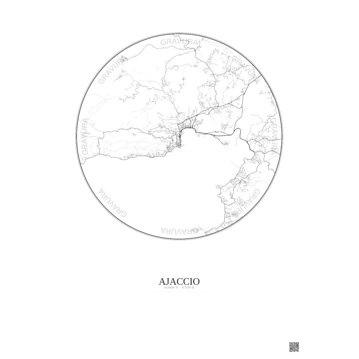 Ajaccio City Map Poster 10km | Gravura – Light background
