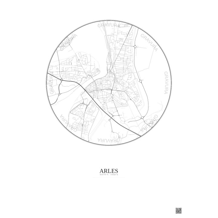 Affiche Arles – Poster carte de ville 2.5km | Gravura – Fond cla