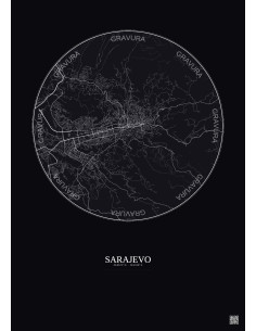 Sarajevo City Map Poster 10km | Gravura – Dark background