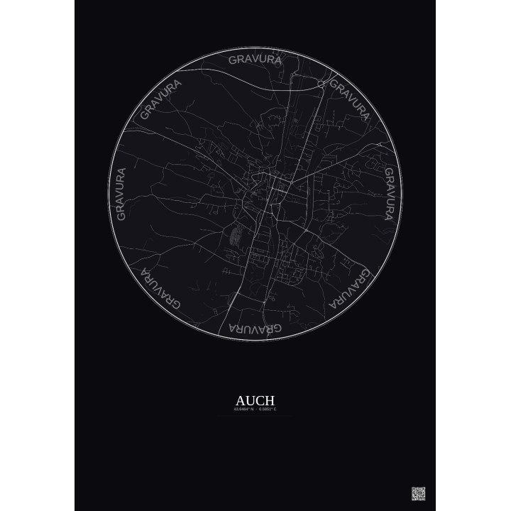 Auch City Map Poster 2.5km | Gravura – Dark background