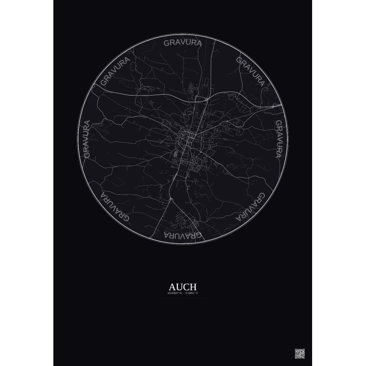 Auch City Map Poster 5km | Gravura – Dark background