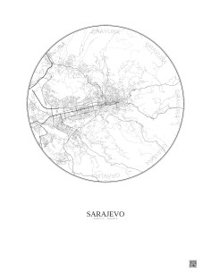 Affiche Sarajevo – Poster carte de ville 10km | Gravura – Fond clair