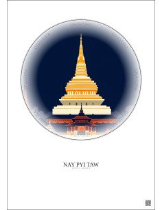 Affiche Nay Pyi Taw – Poster illustration vintage – Most Iconic Landmark Of Nay Pyi Taw | Gravura – Fond clair
