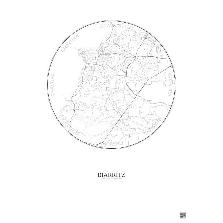 Biarritz City Map Poster 2.5km | Gravura – Light background