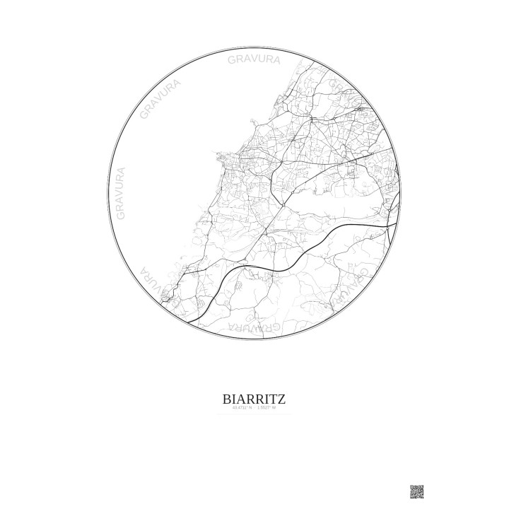 Biarritz City Map Poster 5km | Gravura – Light background