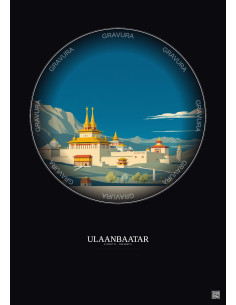 Affiche Ulaanbaatar – Poster illustration vintage – Ulaanbaatar | Gravura – Fond foncé