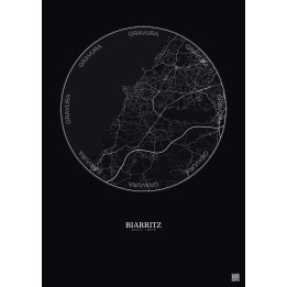 Biarritz City Map Poster 5km | Gravura – Dark background