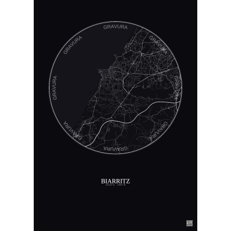 Affiche Biarritz – Poster carte de ville 5km | Gravura – Fond fo