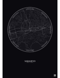 Sarajevo City Map Poster 2.5km | Gravura – Dark background