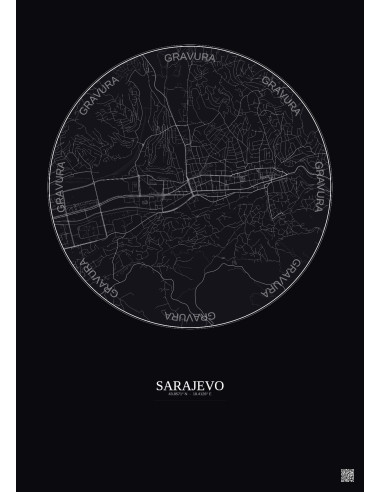 Sarajevo City Map Poster 2.5km | Gravura – Dark background