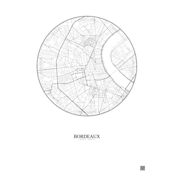 Bordeaux City Map Poster 2.5km | Gravura – Light background