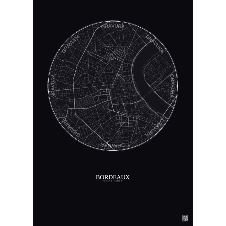 Bordeaux City Map Poster 2.5km | Gravura – Dark background