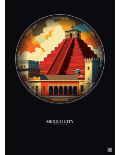 Mexico City Vintage Travel Poster – Historic Old Town Of Mexico City | Gravura – Dark background