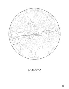 Affiche Sarajevo – Poster carte de ville 2.5km | Gravura – Fond clair
