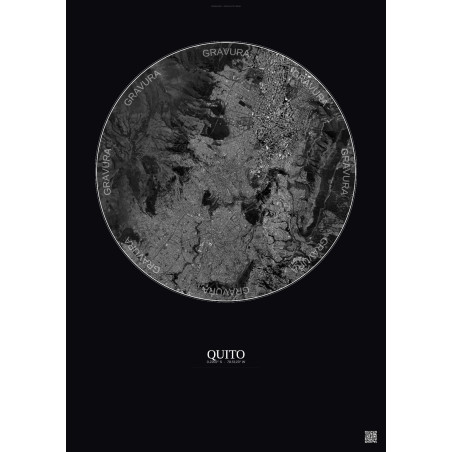 Affiche Quito – Poster vue satellite 6km N&B | Gravura – Fond foncé