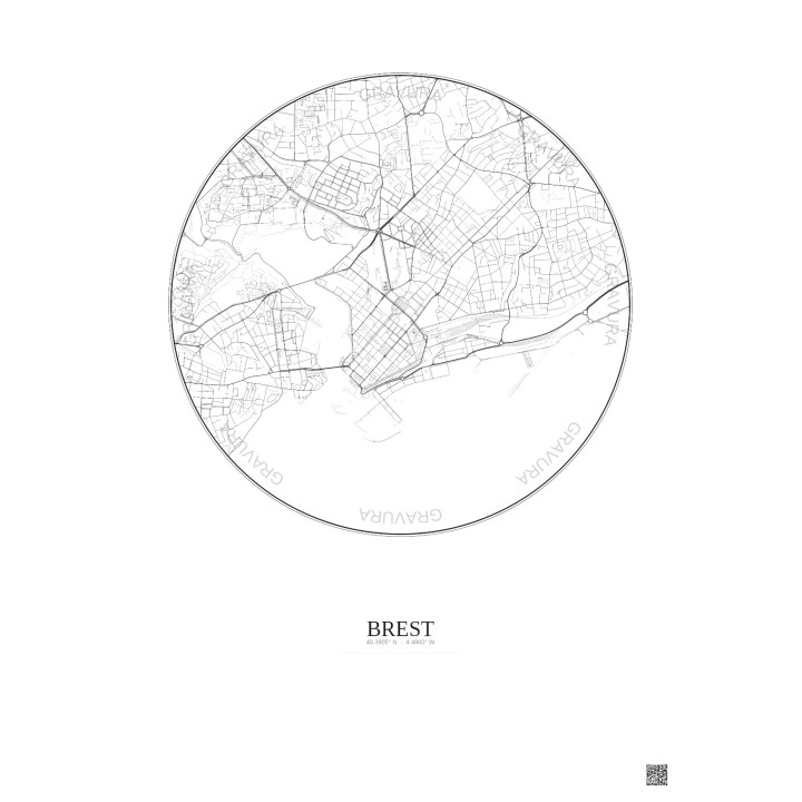 Affiche Brest – Poster carte de ville 2.5km | Gravura – Fond cla