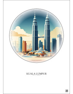 Kuala Lumpur Vintage Travel Poster – Petronas Towers | Gravura – Light background
