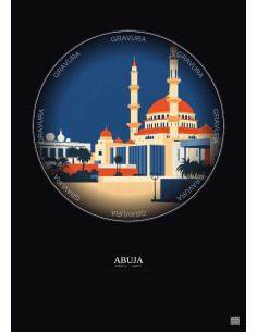 Affiche Abuja – Poster illustration vintage – Abuja | Gravura – Fond foncé
